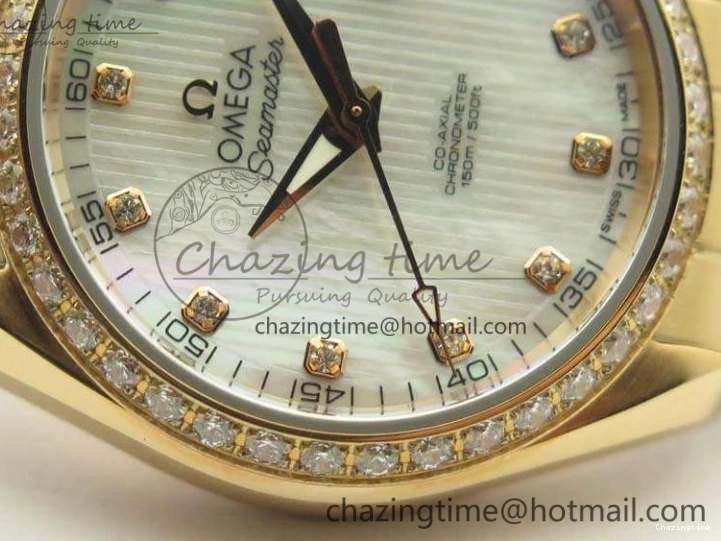 0515 Versatile Aqua Terra Ladies 35mm RG V6F Best Edition White MOP Dial Diam On RG Bracelet A 8104